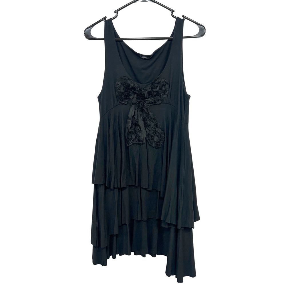 Nally & Millie Tiered Lace Bow Tank Dress Medium Black Coquette Goth Romantic